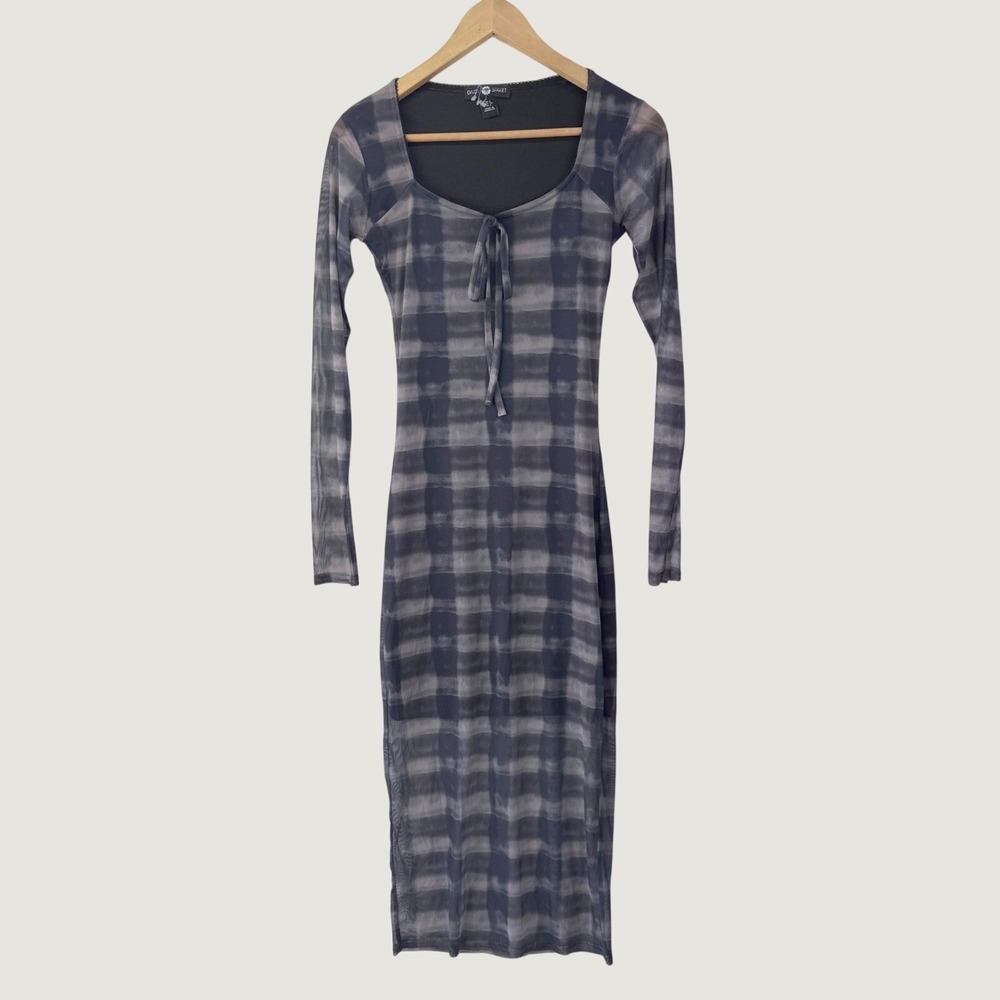 Daisy Street Mesh Midi Dress US 2 Black Gray Tie Dye Grunge Goth Long‎ Sleeve